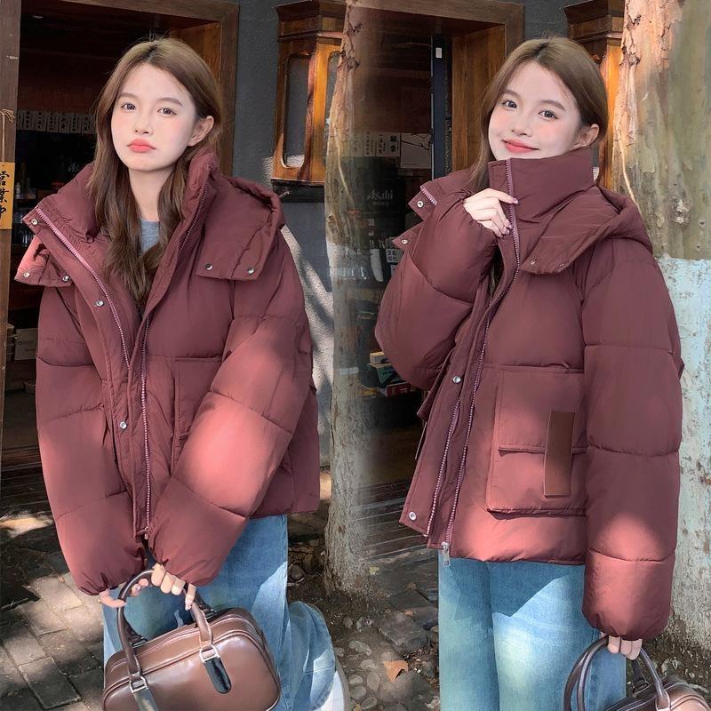 2025 New Down Cotton Jacket Women's Fashion Hooded Short Cotton Jacket Loose Winter Korean Cotton Jacket Thickened Bread Jacket