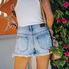 2023 Summer Casual Women's Ripped Raw Hem Straight-Leg Denim Shorts