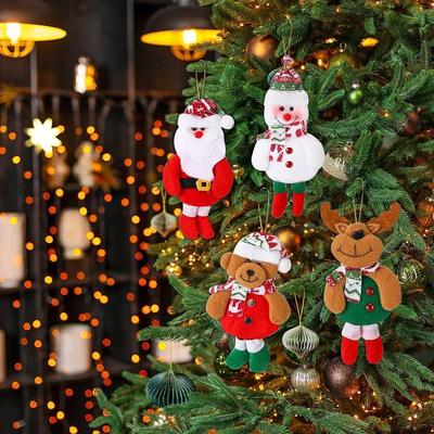 4 Adet Noel Ağacı Süsleme Ürünü Kardan Adam, Ren Geyiği, Ayı Bebekler, Noel Baba İpli Asılı Süsler