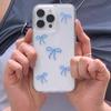 Blue Bow Is Suitable for Apple 14 16promax Mobile Phone Case, Large Hole Soft Case 15pro Simple XS Cartoon 11.