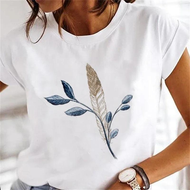 Women's Floral Plant Crew Neck Large Size Short Sleeve T-Shirt Women's Top