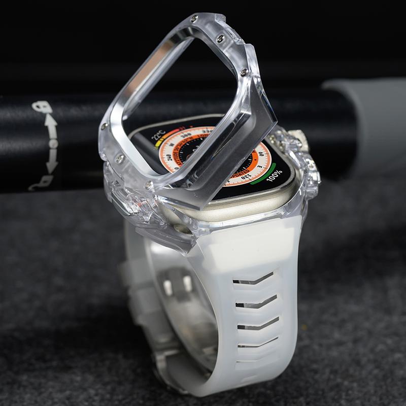 Luxury Modification Kit For Apple Watch Ultra 3 49mm Sport Rubber Strap For iWatch Series Ultra 2 1 49mm Glacier Case Refit Kit