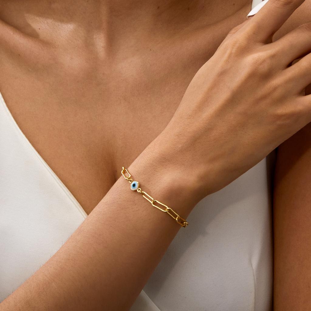 Handmade Stainless Steel Turkish Evil Eye Gold Color Bracelet Chain For Women Men Good Luck Fashion Jewelry Party Gift