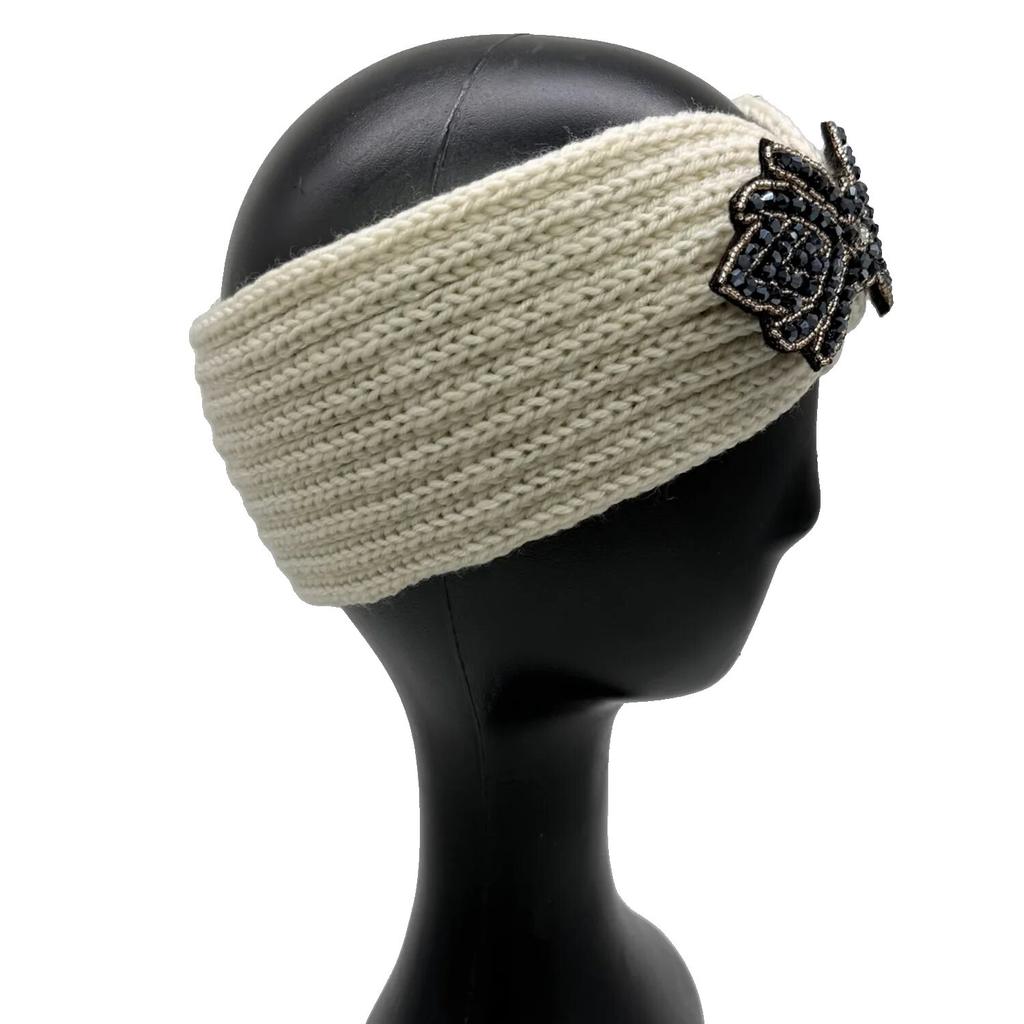 Crystal Beaded Winter Knit Headband Warm Turban Headwrap Hairbands Wool Ear Warmer Headscarf Head Wear Hair Accessories for Women Bandeau Bandanas