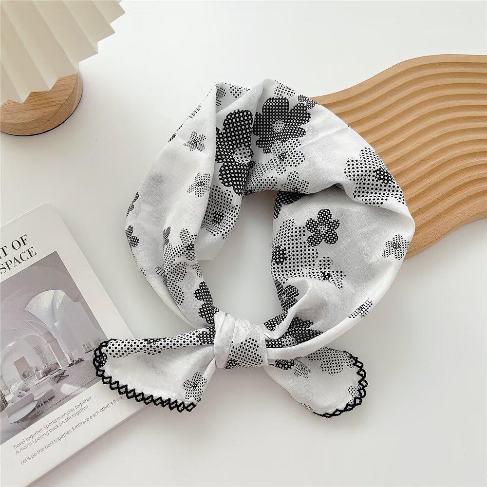 Pure Cotton 70Cm Small Square Scarf, Fresh And Breathable For Women, Soft Literary And Decorative Small Silk Scarf, Versatile Floral Scarf For Women