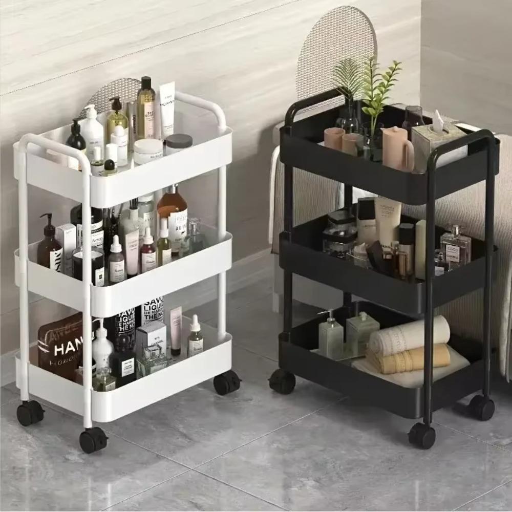 Space Efficient Storage Rack Wiht Wheels Rolling Plastic Storage Cart Mobile Storage Rack  Kitchen