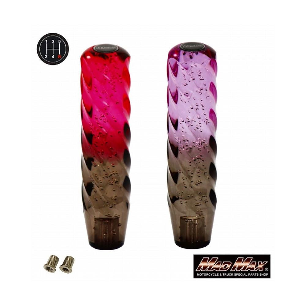 200mm Spiral Shift Knob with Conversion for Kei and Mazda Titan Dash Adapter, Red/Black, Isuzu, Mitsubishi, Trucks,