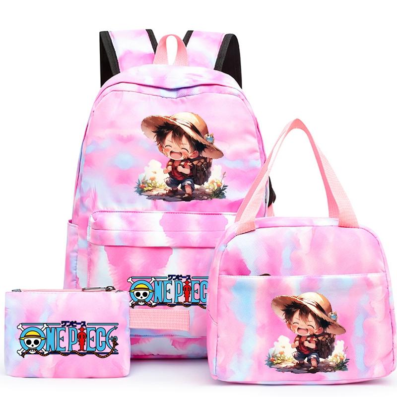 3Pcs/set Anime One Piece Backpack for Girls Boys Back To Schoolbag with Lunch Bag Student Bookbag Men Women Travel Bag Mochil