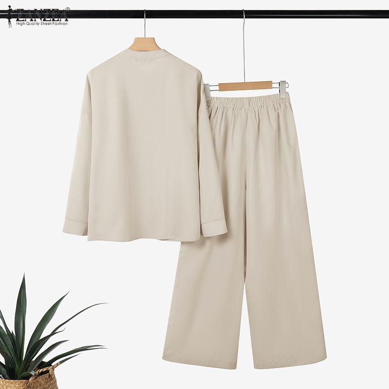 ZANZEA Women Long Sleeve Blouse and Pants Casual Two Piece Suit Sets