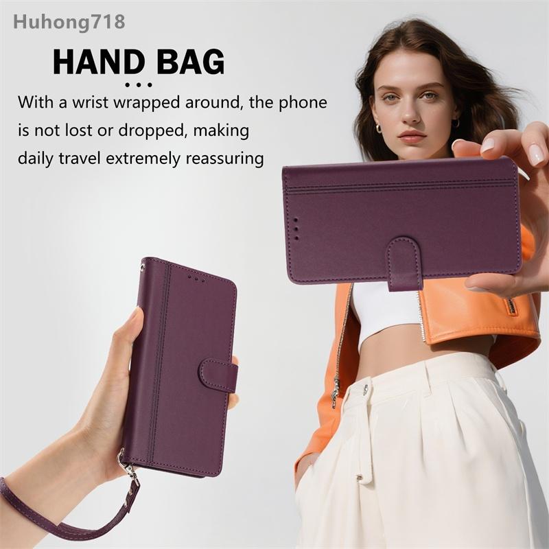 For OPPO Reno 12 FS 12F 15 15F 14F Max Pro Mini 4G 5G Flip Wallet Case Leather Cover With Card Slot Silicone Hand Strap Wireless Charging
