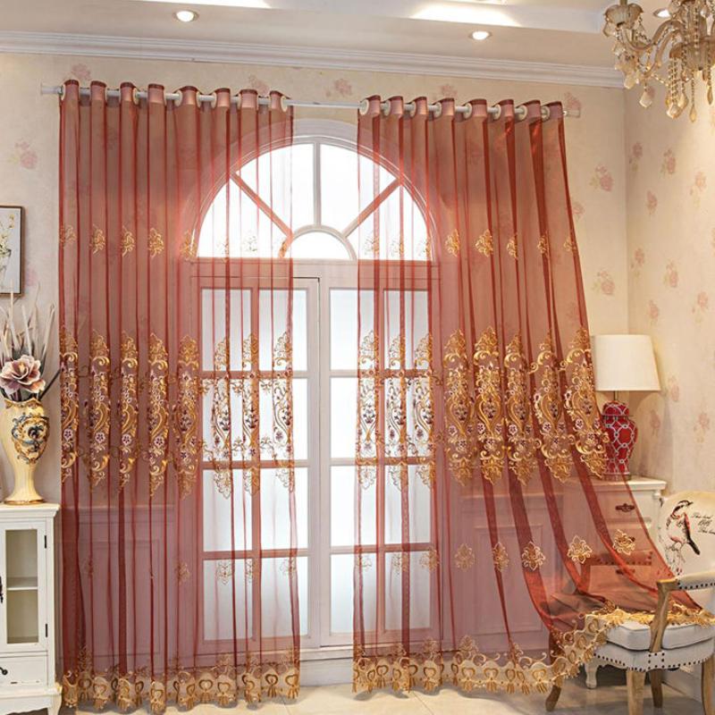 Perdele cu model din frunze de tifon brodate din poliester - Panouri cu buzunare pentru tije de filtrare a luminii pentru diferite tipuri de camere, draperii decorative pentru toate anotimpurile