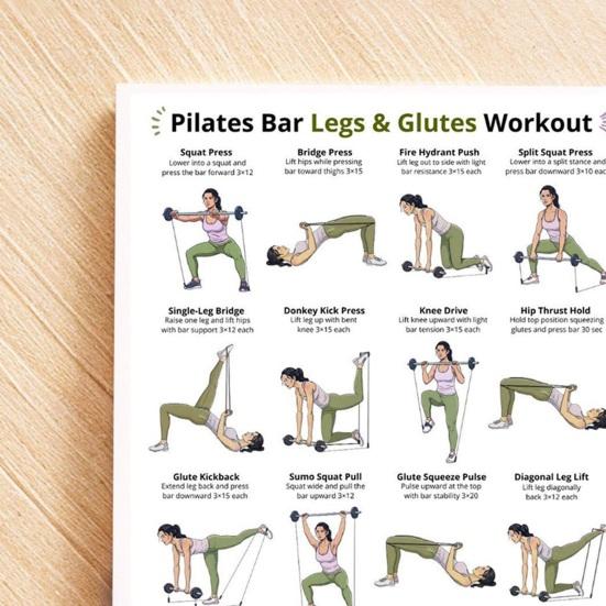3ks Pilates tyč Plné tělo Cvičení Plakátová sada Noha Bok Paže Záda Postura Cvičební tabulka pro domácí posilovnu Laminované Fitness