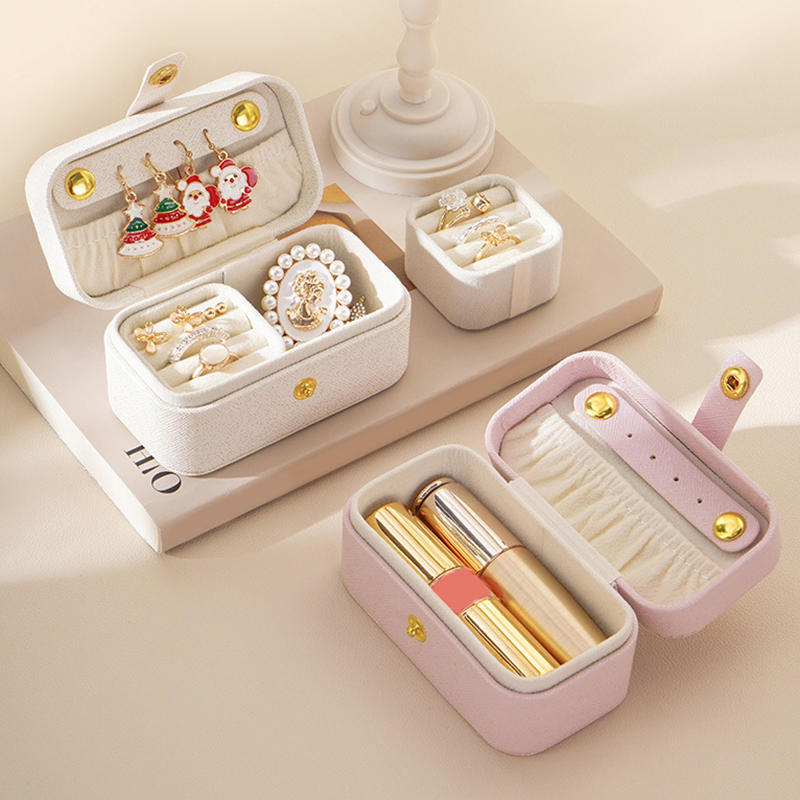Simple PU Leather Jewelry Storage Box Mini Solid Color Jewelry Display Case Packing Portable Ring Necklace Case Girls