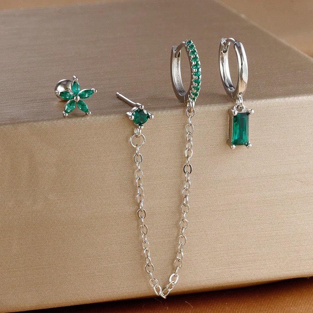 3PCS Set Stainless Steel Crystal CZ Butterfly Ear Stud Earring Gold Plated Pendant Water Drop Cartilage Earring Piercing Jewelry