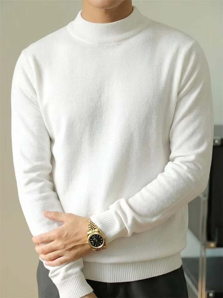Men's Classic Mock Neck Sweater with Long Sleeves - Soft Ribbed Knit Pullover Top for Fall Winter Layering, Business Casual and Daily Wear.