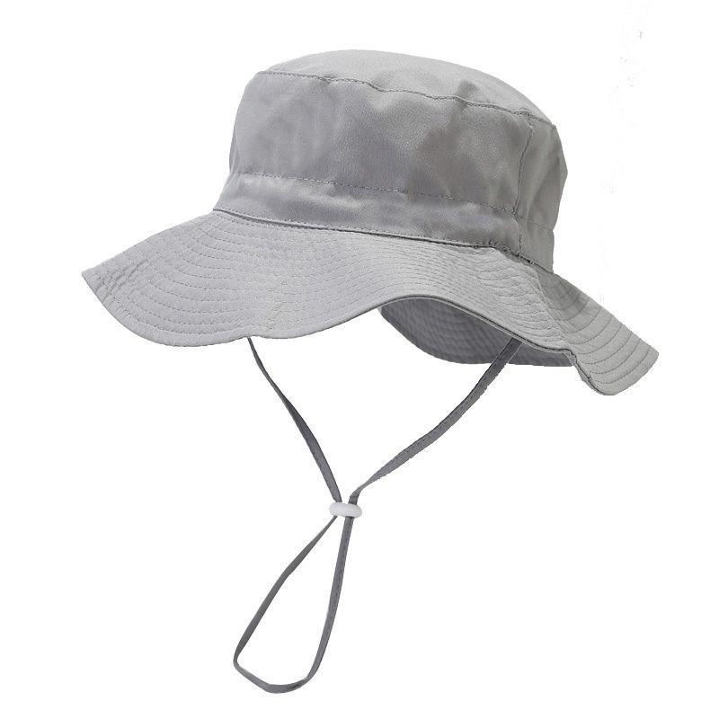 

Summer Toddler Breathable Floppy Hat With Pull String Design And Solid Color For Beach Gray