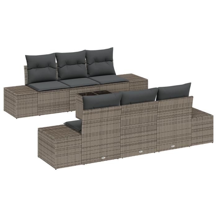 VidaXL Set de canapé de jardin 7 pièces avec coussins gris en rotin synthétique 3355618