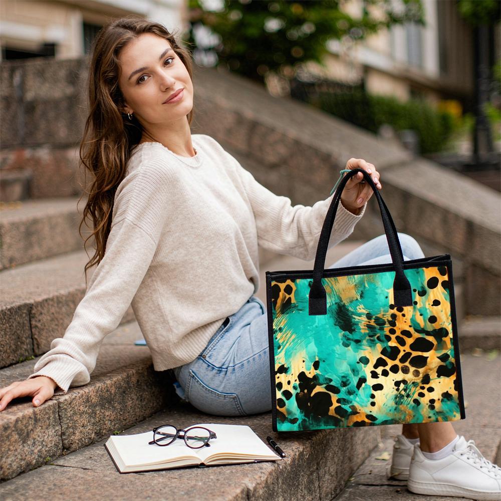 Leopard Print Teal Tote Fashion Casual Bag for Daily Shopping Handbag