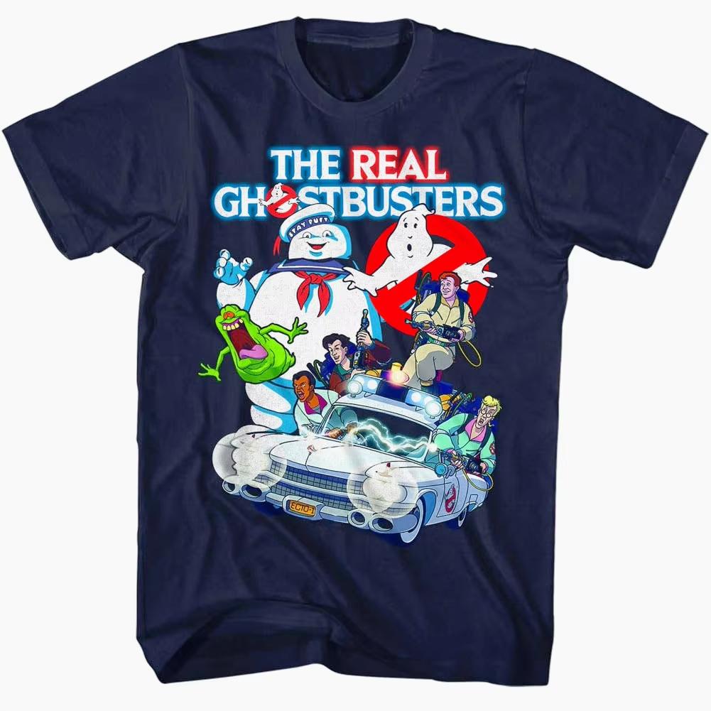 The Real Ghostbusters Ecto1 Slimer Stay Puft Graphic T Shirt Retro 80s Cartoon Streetwear Cotton Breathable Tees Unisex And Unisex