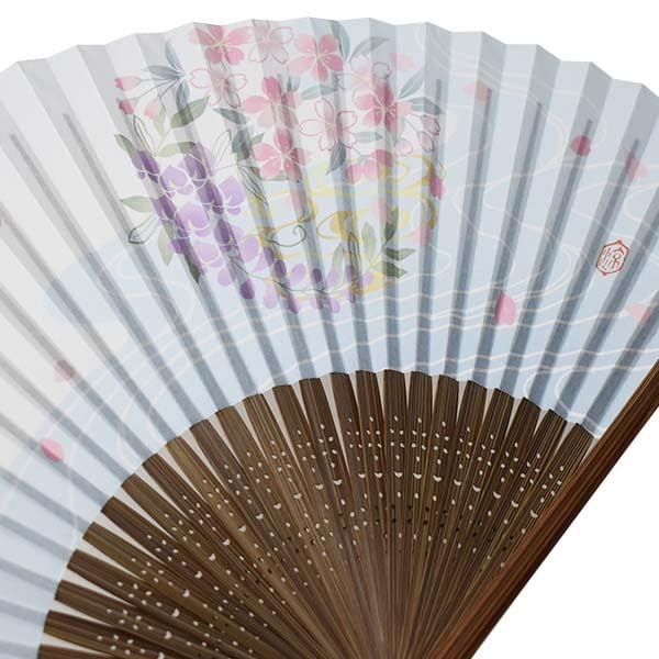 Kimono Folding Carved Karaki Flower Cherry Flowing Water [Stylish Iroha] Women's Fan, Scented, Wood, Swaying, Blossom, Wisteria,