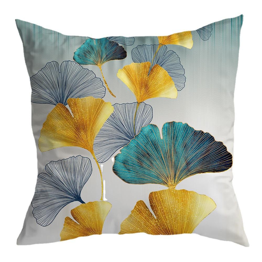 A New Type of Home Fabric Pillow and Cushion Cover with Green and Gold Ginkgo Leaf Print
