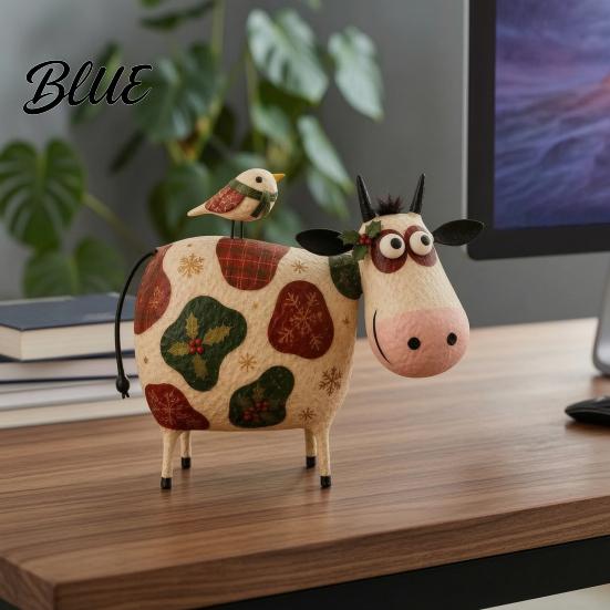 Resin Animal Figurines for Living Room Creative Cow Sculpture with Bird Figurine Pastoral Statue Rustic Modern Farmhouse Interior Decor Artistic