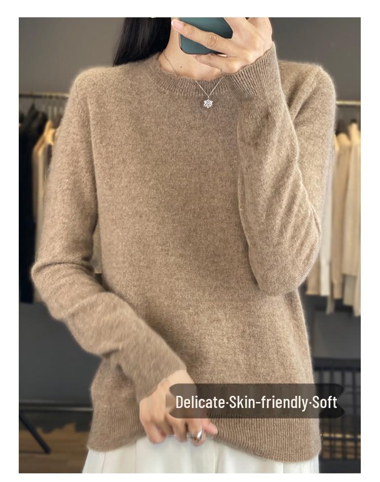 Women's 100% Pure Wool Lace Collar Round Neck Sweater - Autumn/Winter Plus Size Knit Pullover