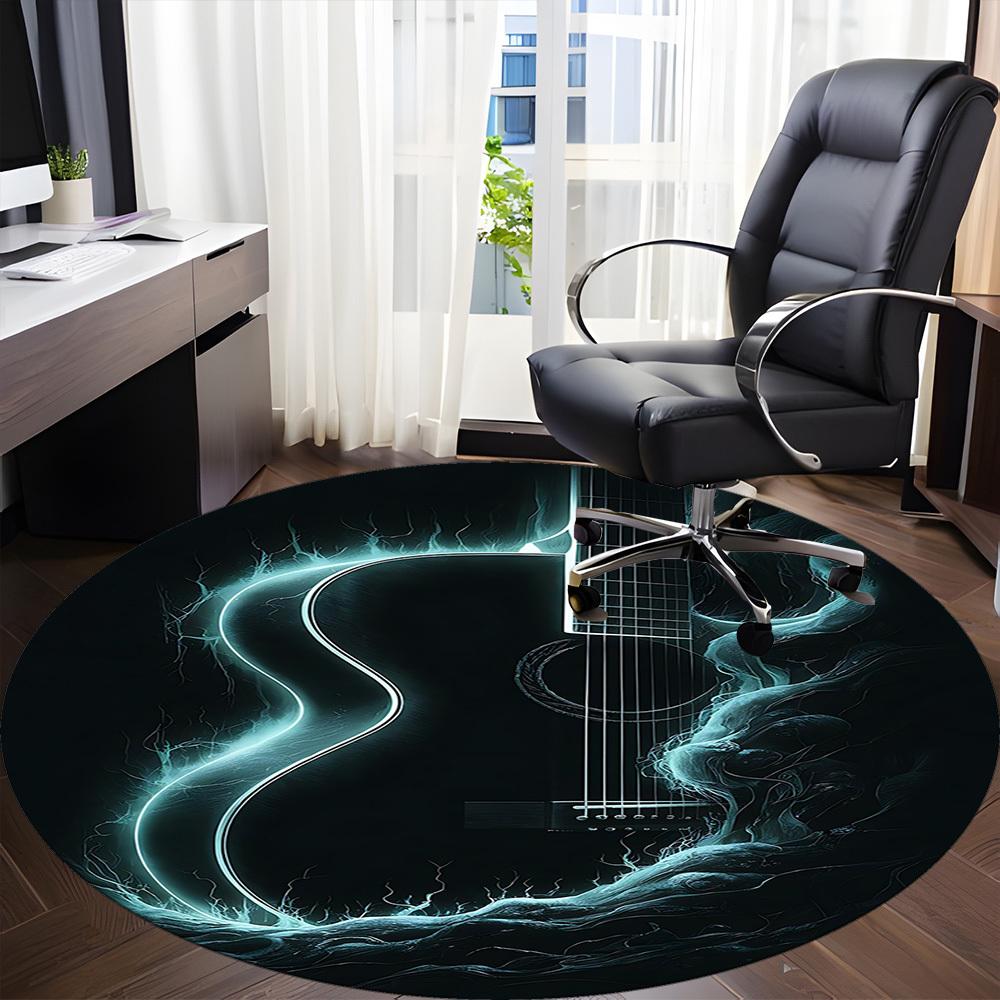 1 Stück Gitarre Wellen Büro Runder Teppich, Matte Geeignet für Büro, Unter Bürostühlen Schlafzimmer Wohnzimmer Heimdekoration, Zimmerdeko
