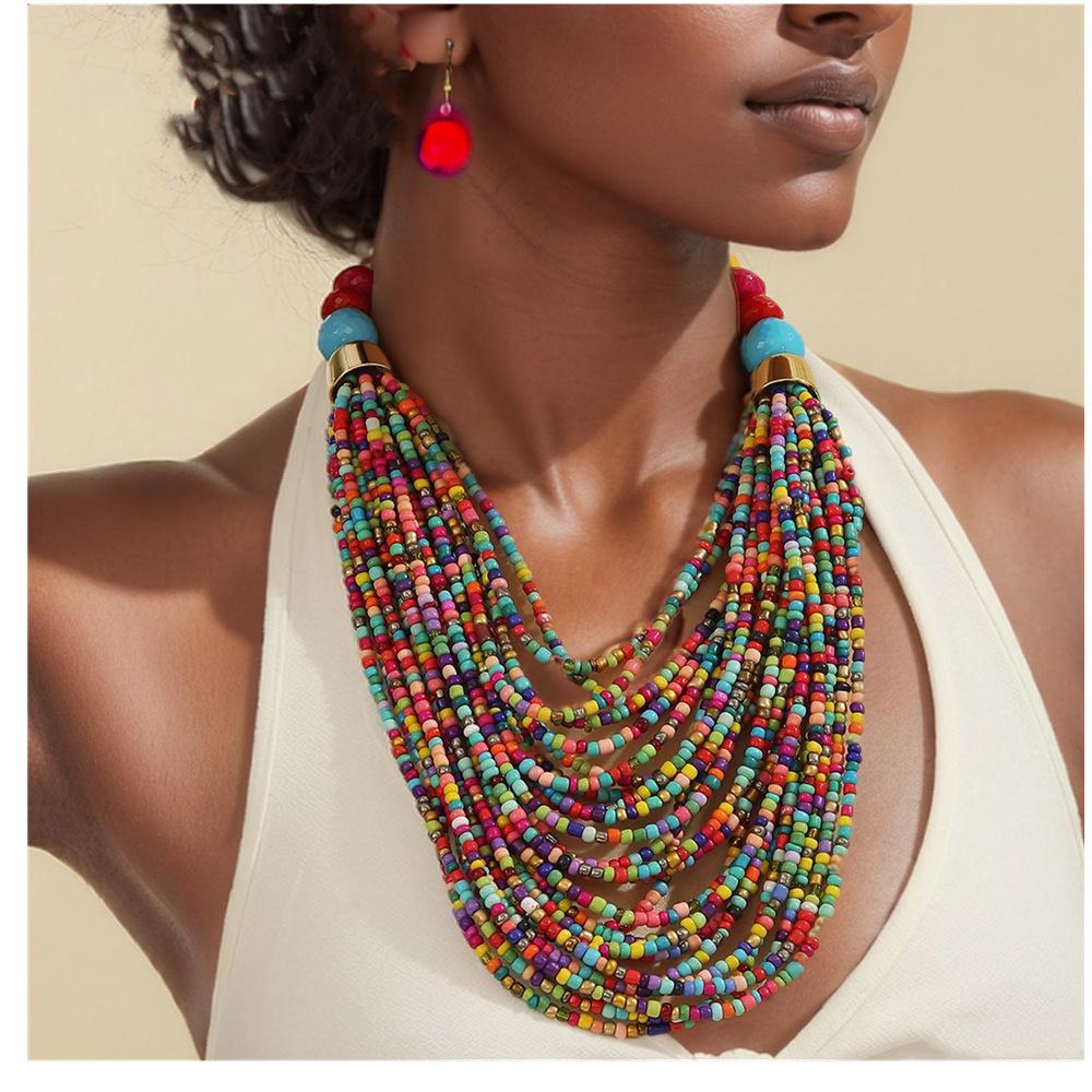 Bohemian Multi-layer Ethnic Seed Bead Necklace Set