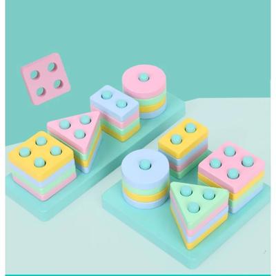 Kids Educational Early Learning Geometric Figure Pillar Block Wooden Building Blocks Intellectual Development Montessori Toy