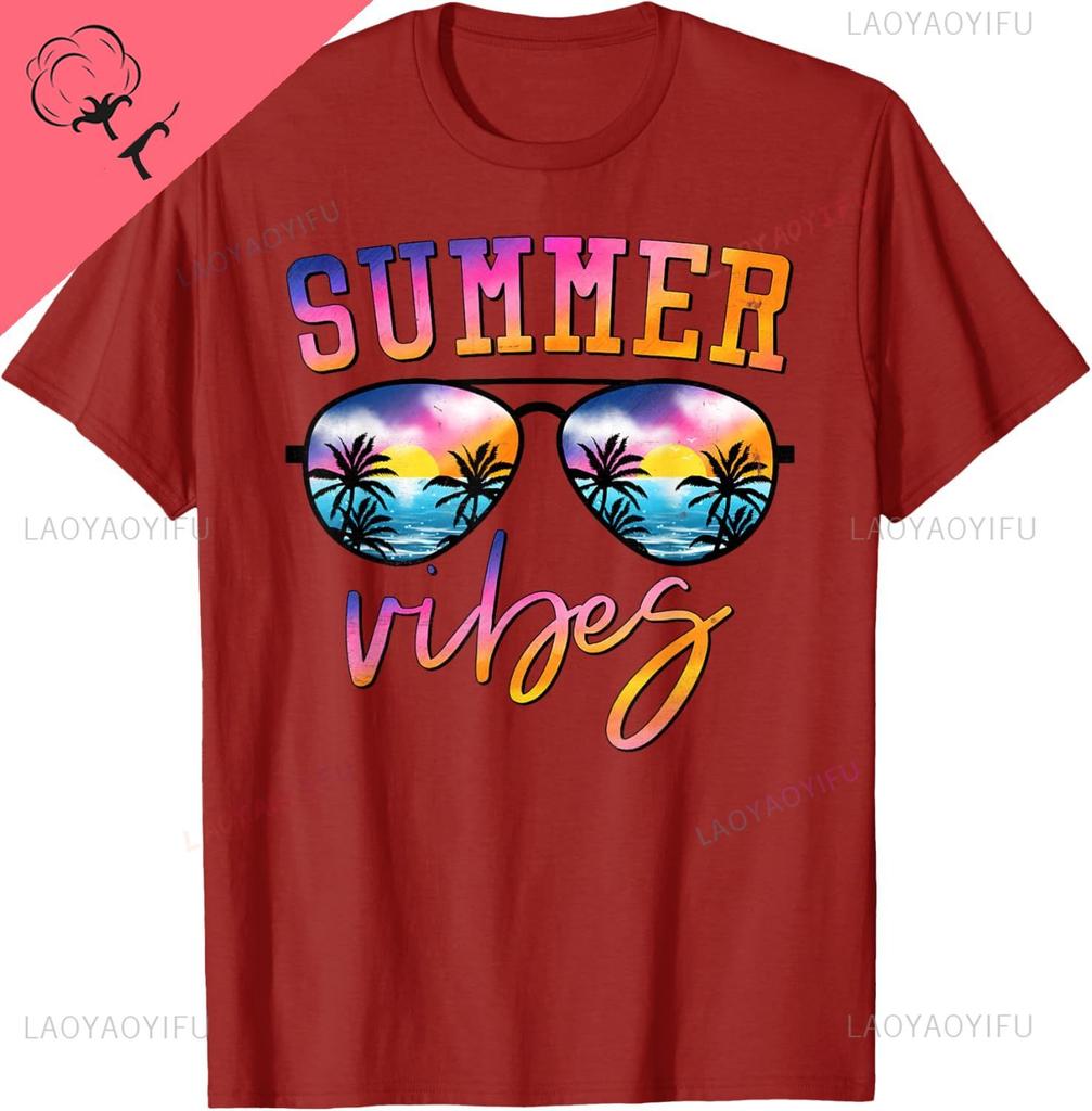 Summer Vibes Sunglasses with Palm Tree Funny Beach Life TShirt Cotton Unisex Summer Streetwear Tops Camiseta Hombre