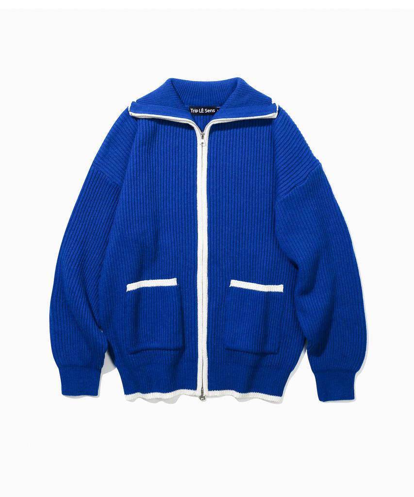 Trip Le Sens Two-Way Combination Wool Zip-Up Knit_Blue
