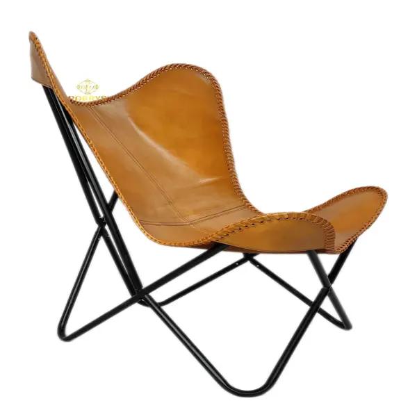 Handmade Buffalo Leather Butterfly Chair, Rustic Accent Seating