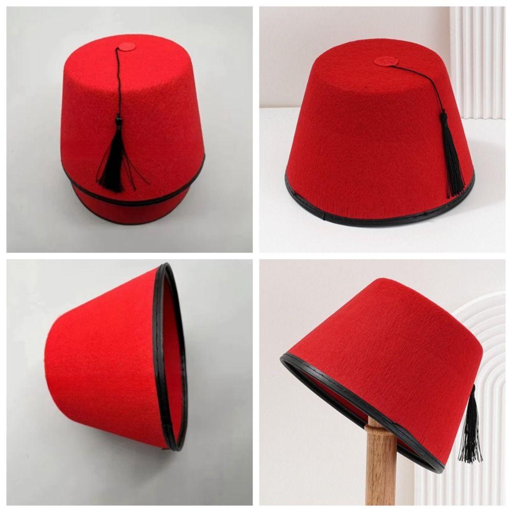 Breathable Felt Fez Cap Round Turkish Tassels Cap Universal Tarboosh Fez Hat  Role Play Headwear