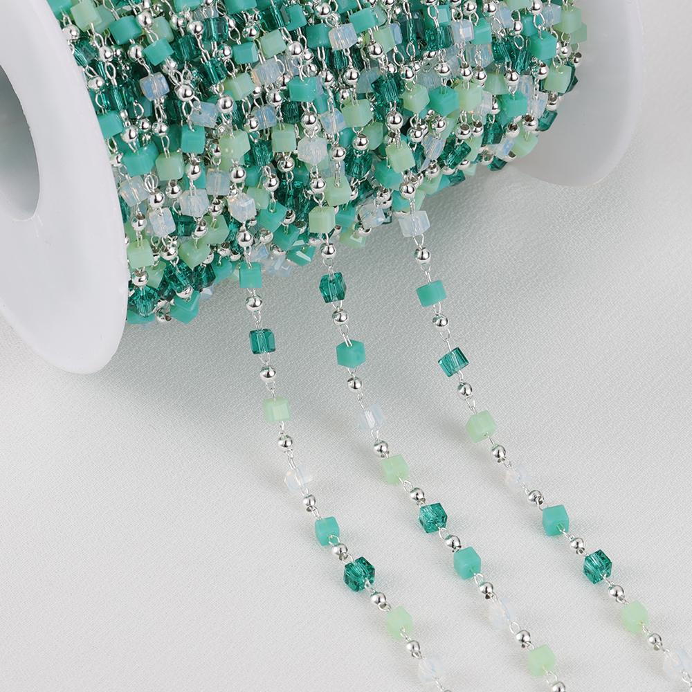 1Meter KC Gold Cuboid Cube Beads Chains Bohemian Necklace Chain for Choker Bracelets Handmade Jewelry Making DIY Accessories