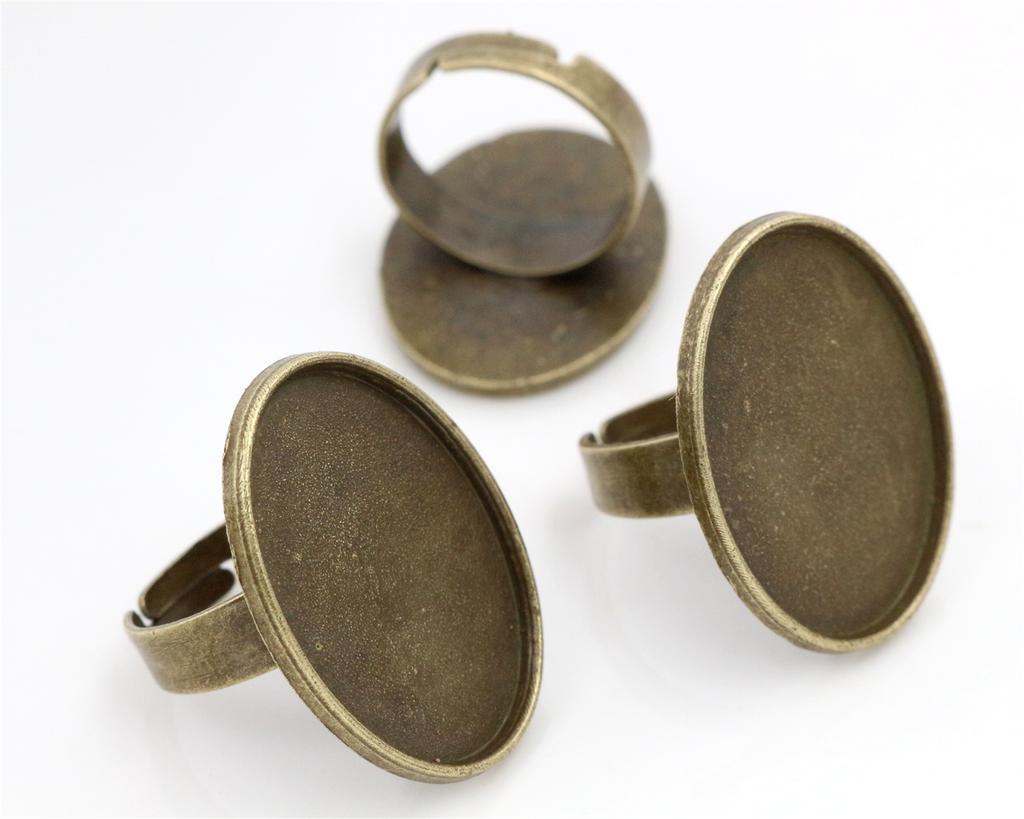 18x25mm 5pcs Antique Bronze and Antique Silver Plated Brass Oval Adjustable Ring Settings Blank/Base,Fit 18x25mm Glass Cabochons