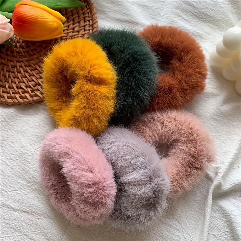 10-Pack of Random Colors, Autumn and Winter Simple Plush Hair Ties, Faux Mink Fur Hair Bands, Korean Style, Trendy, Non-Damaging to Hair, C