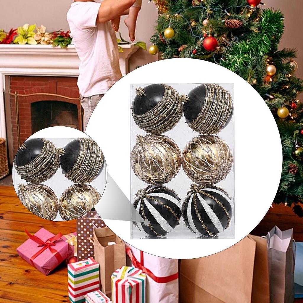 6 Pieces Christmas Ball Ornaments Tree Hanging Balls with Hole Xmas Decorations
