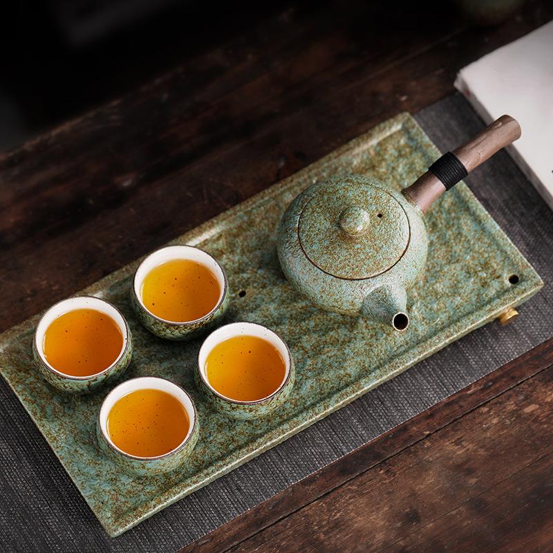 Teiera Ceramica Fatta a Mano con Manico Laterale Design Rustico Ispirato allo Zen per Rituali Tradizionali del Tè Gongfu Recipiente per la Preparazion
