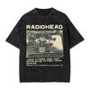 T-shirt Vintage Oversize a Maniche Corte Lavaggio Acido con Stampa Grafica Kid A Mountain dei Radiohead