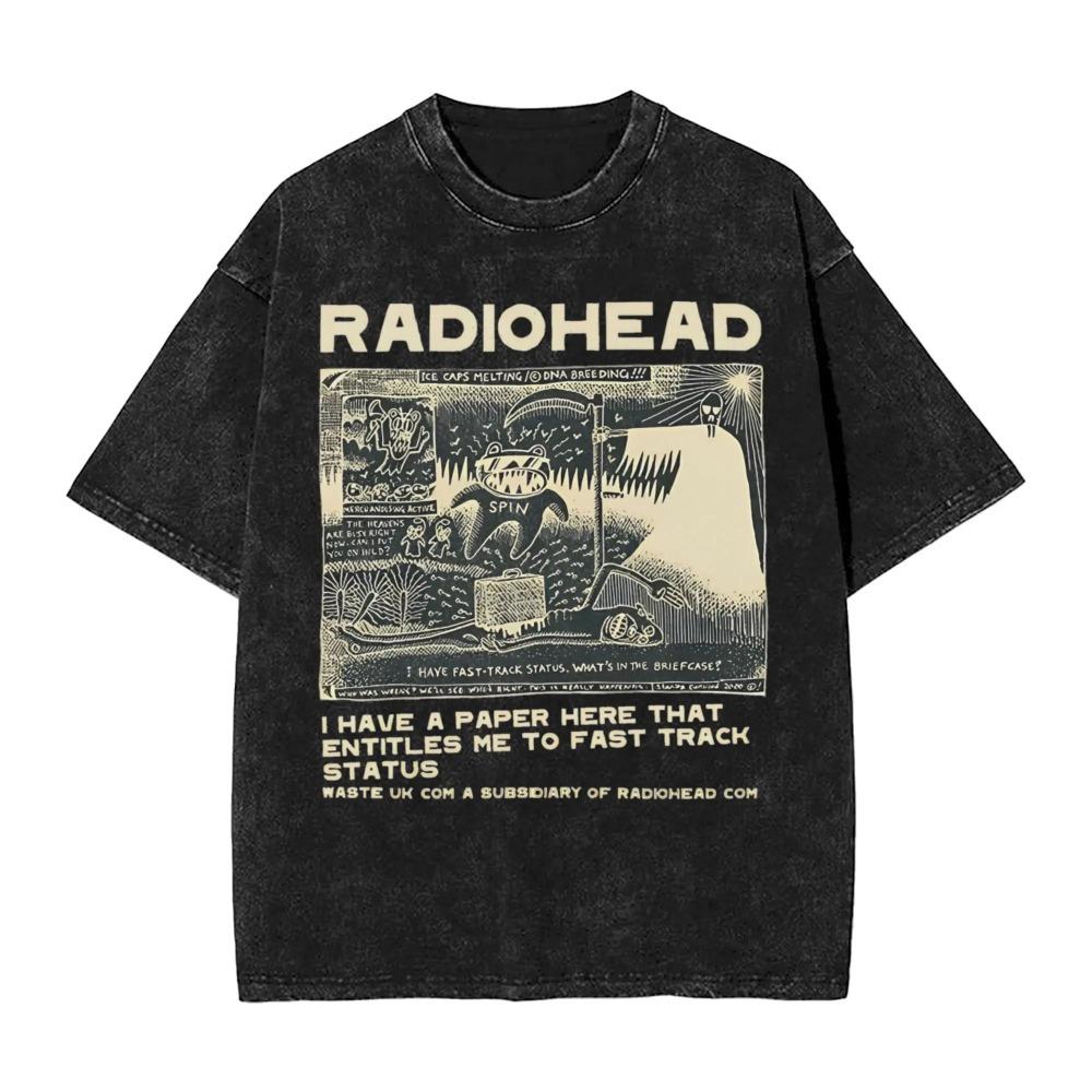 

Oversized Acid-Wash Vintage Short-Sleeve T-Shirt Featuring Radiohead Kid A Mountain Graphic Print L