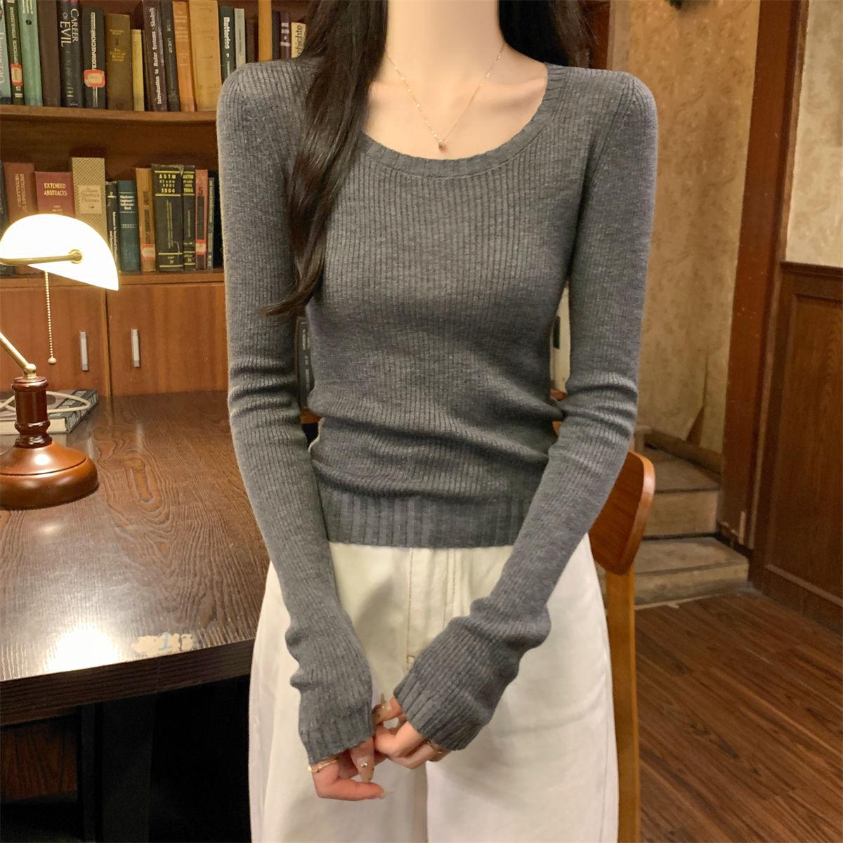 

Женский вязаный свитер премиум-класса с длинным рукавом и высоким воротником, весенний облегающий свитер с текстурой и низом L серый