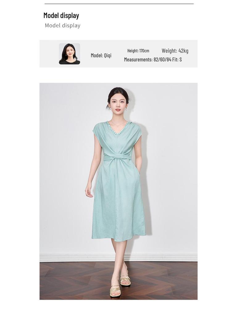 Light Luxury French Slimming Irregular Ruched Waist Tie Dress - Women's Summer Fashion