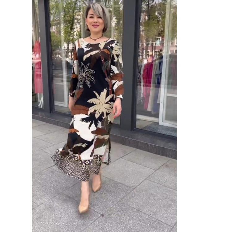 2023 Elegant Round Neck Plus Size Dress - Spring/Autumn European & American Style