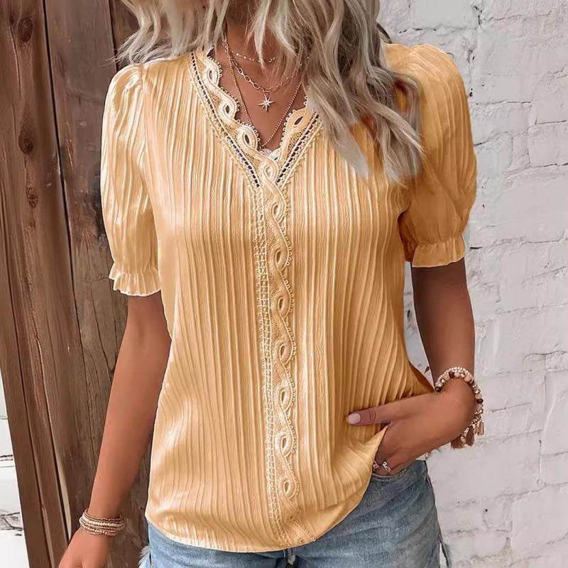 2 summer new vacation fashion hollow short-sleeved women's shirt