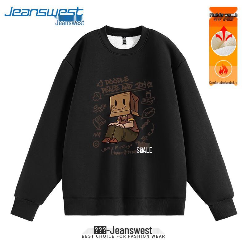 

Jeanswest 2025 Unisex Winter Paper Bag Man Cartoon Doodle Fleece Sweatshirt 5XL