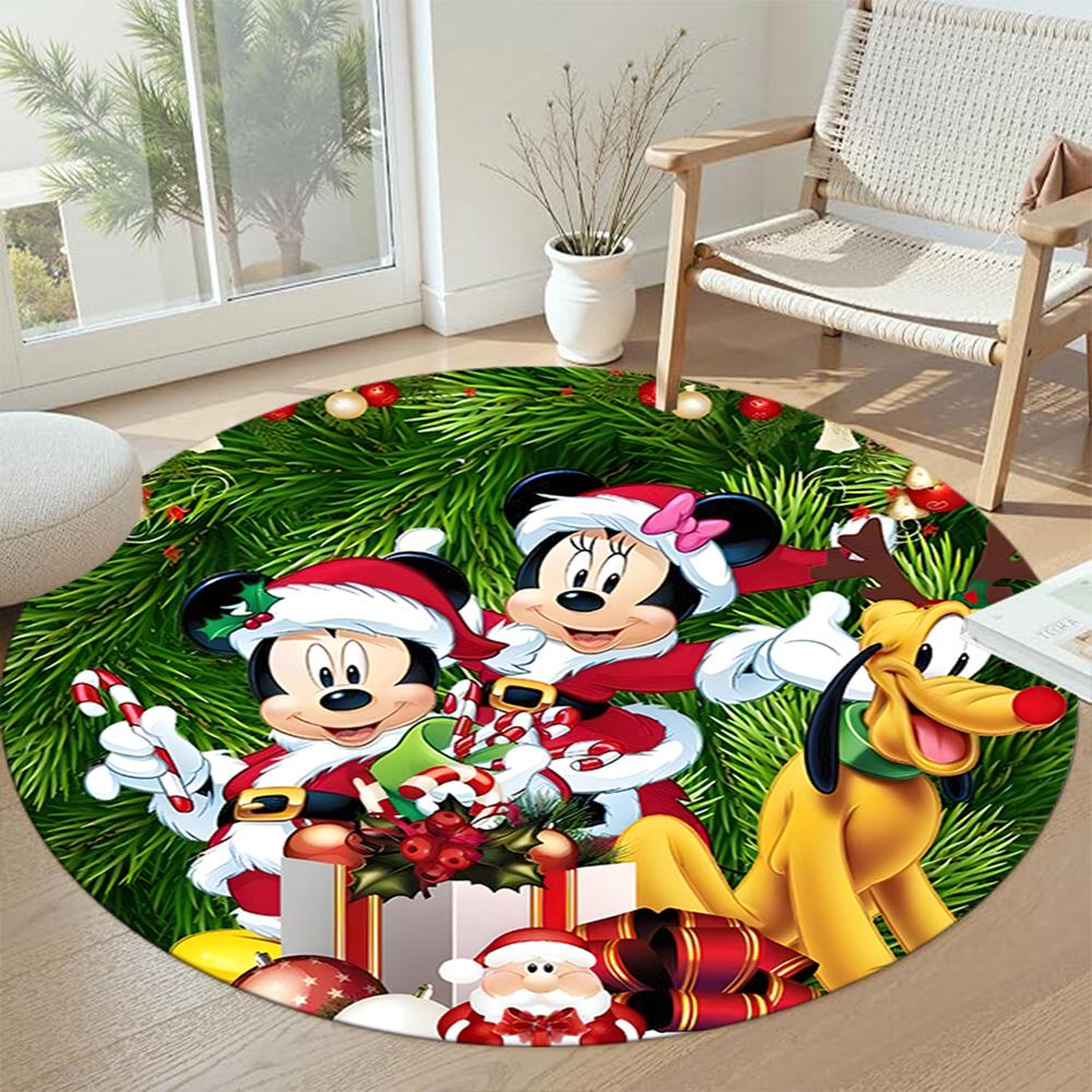 Christmas Mickey Minnie Round Floor Mat Suitable for Foyer Decorate room Hallway Balcony Antislip Round Carpet Anime Office Decor