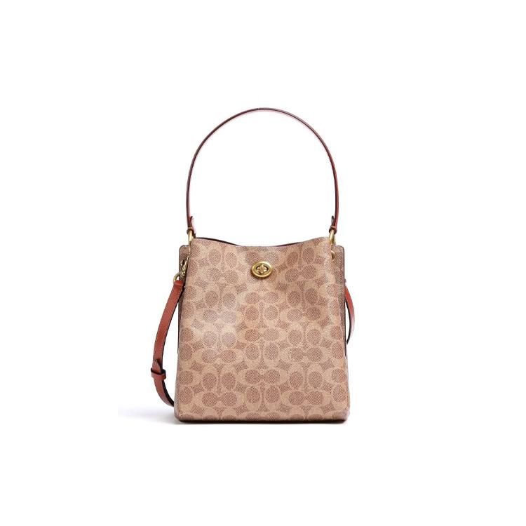 COACH Charlie Canvas With Leather Crossbody Bucket Bag, Shoulder Bag Small Women's Brown/Rusty 1027-B4NQ4