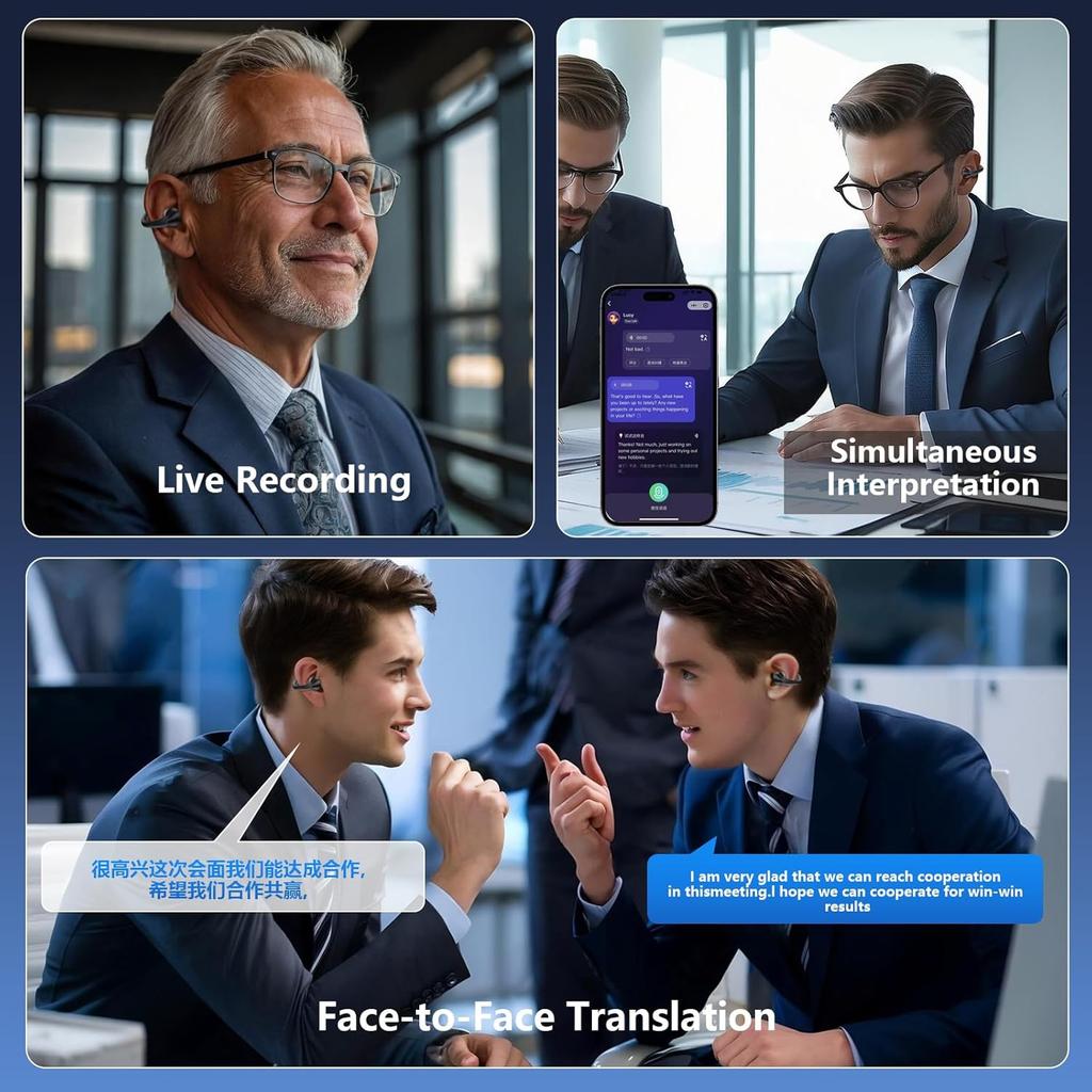 AI Translation Earbuds Real Time Translator Earphones 144 Languages Accents Audifonos Traductores Open Ear Clip Wireless Headphones Fit iOS Android