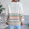 Loose Rainbow Striped Women Sweater V Neck Long Sleeve Fall Winter S-L